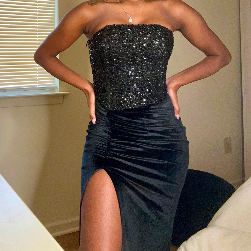 Sequin+Velvet Strapless Gown
